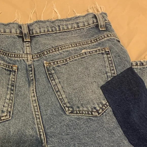 Blue Patchwork two tone denim asymmetric splice jeans Size 2 - Picture 11 of 12